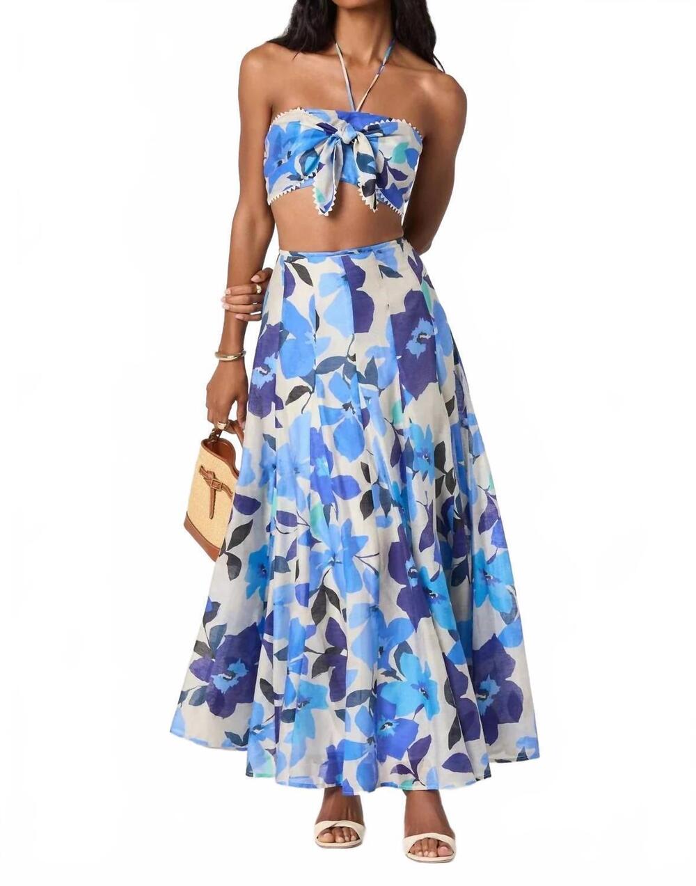 NEW ASTR kaley maxi skirt set in blue floral